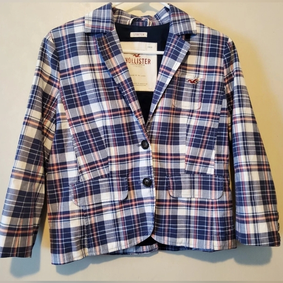 HOLLISTER TATAN PLAID Size Med Retail $79 Bettys Blue Blazer - Picture 2 of 9
